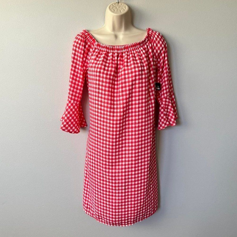 City Streets Off Shoulder Ruffle Sleeve Gingham Dress Size M  NWT